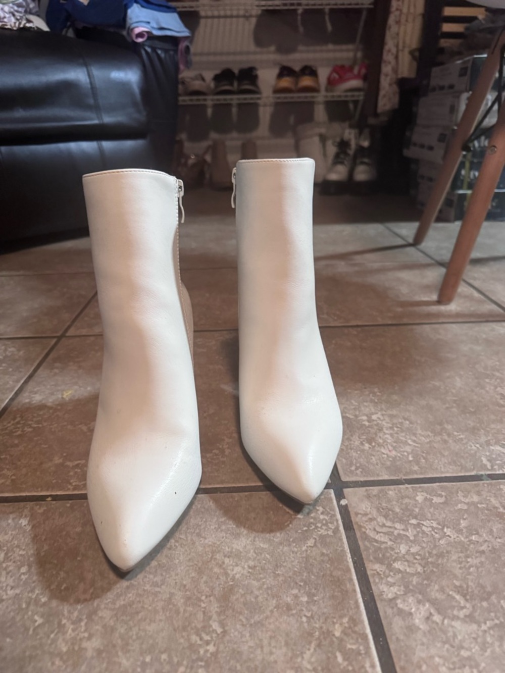 Women's White Pointed-Toe Ankle Boots